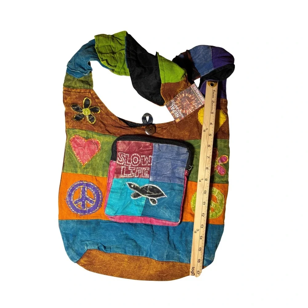 Handmade Patchwork Boho Sling Bag Hippie Peace Sign‎ Turtle Bag